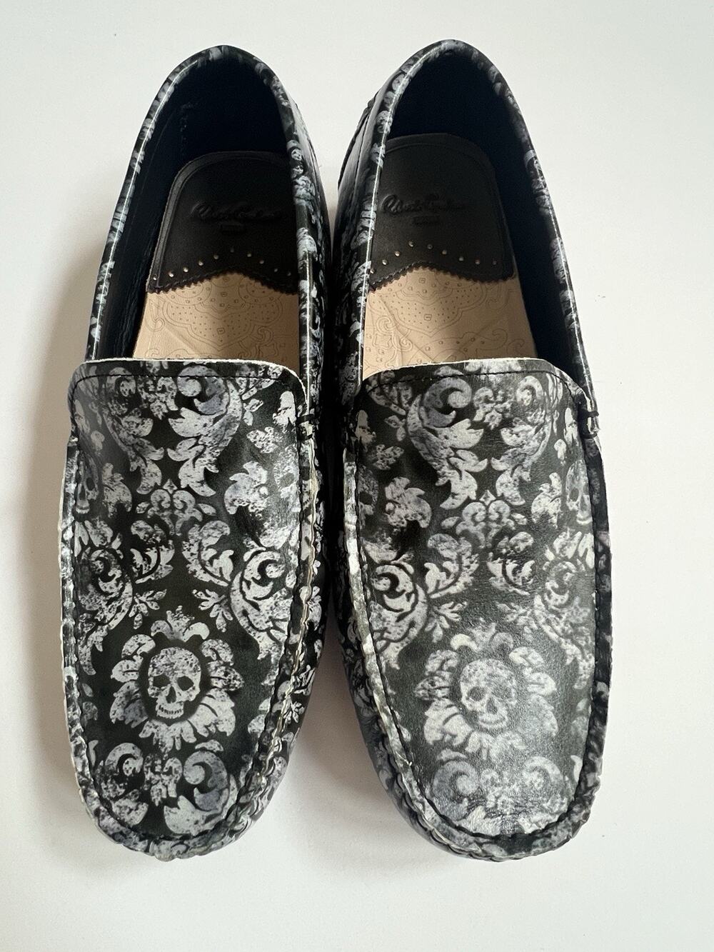 Robert Graham Shoes Mens Sz 9.5 Black Gray Skulls Print Kani Leather Drivers New
